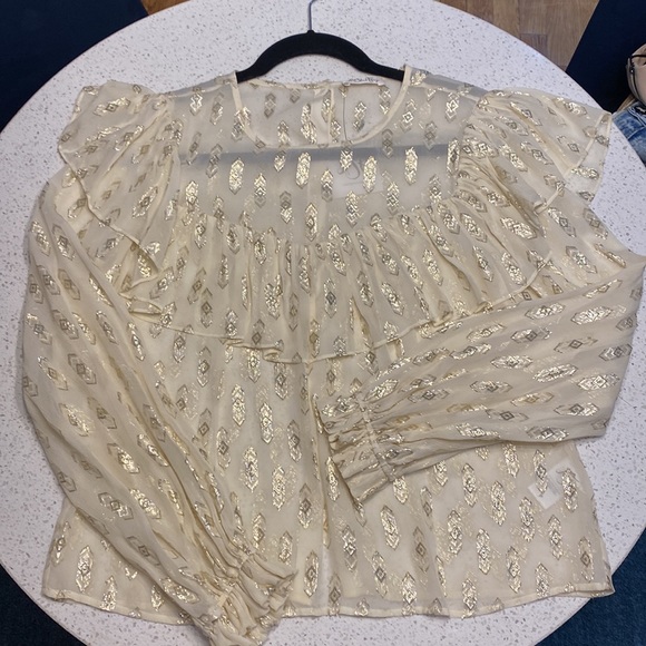 NWT LoveShackFancy Erin Blouse Cream With Metallic - Picture 8 of 16